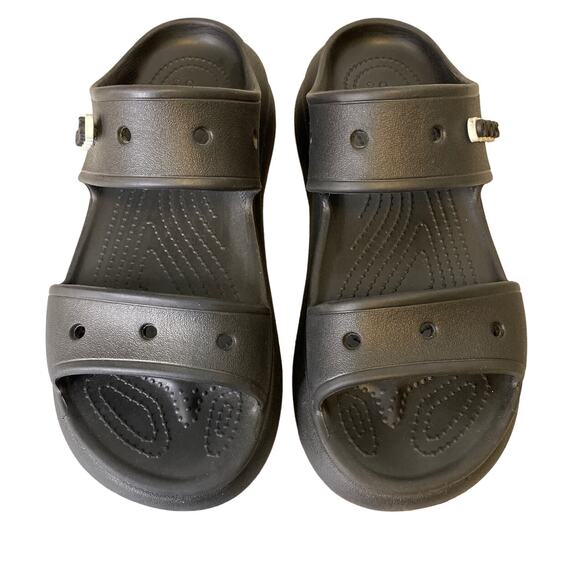 CROCS Iconic Crush Sandal Shoe Black Unisex Sz M7/W9 Platform Chunky Slide - Picture 2 of 11